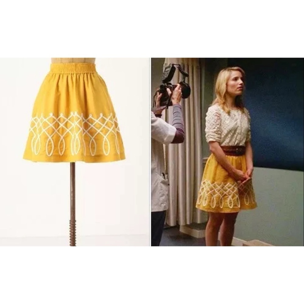 Anthropologie Girl from Savoy Yellow Sugar Work Embroidered Swirl Skirt - Picture 9 of 9